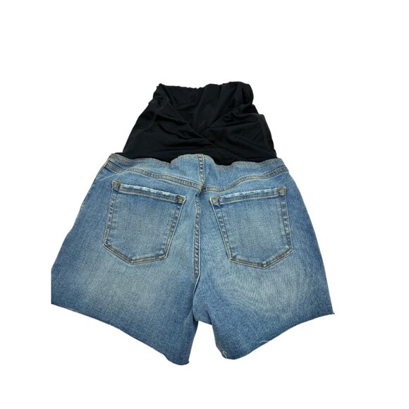 Isabel Maternity Womens Size 2 Denim Shorts Blue Distressed Over Belly Band - Picture 5 of 6
